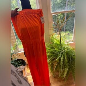 Orange Strapless Flowy Jumpsuit